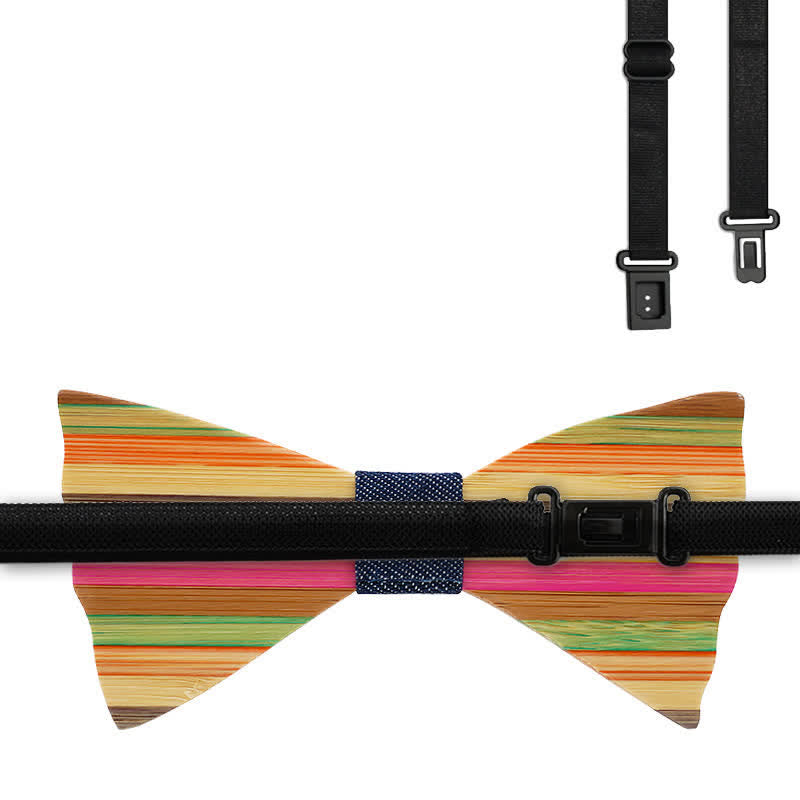 2Pcs Men's Rainbow Wrinkle Wooden Bow Tie Set