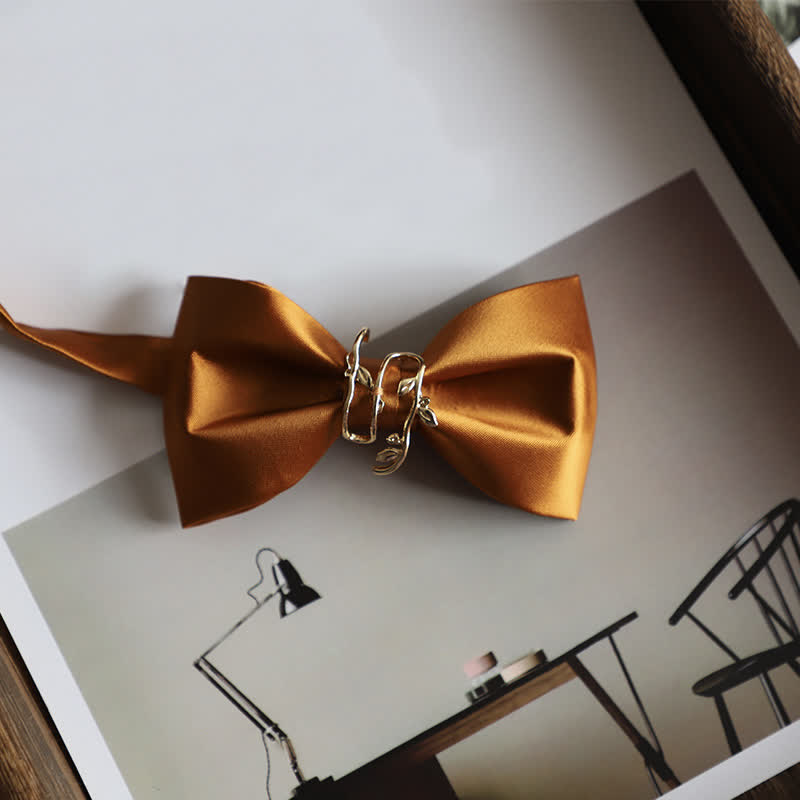 Men's Gold Vine Leaf Silky Sateen Bow Tie