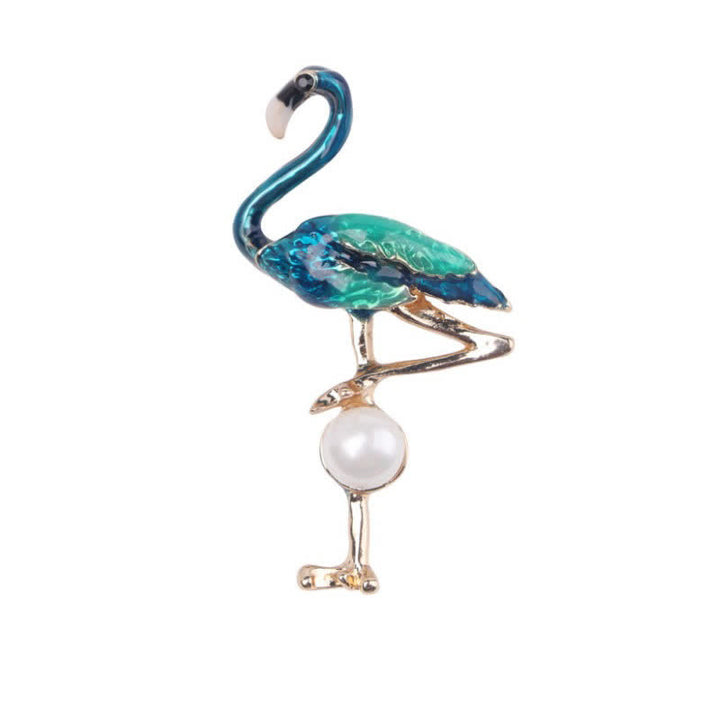 Women's Enameled Flamingo With Pearl Brooch