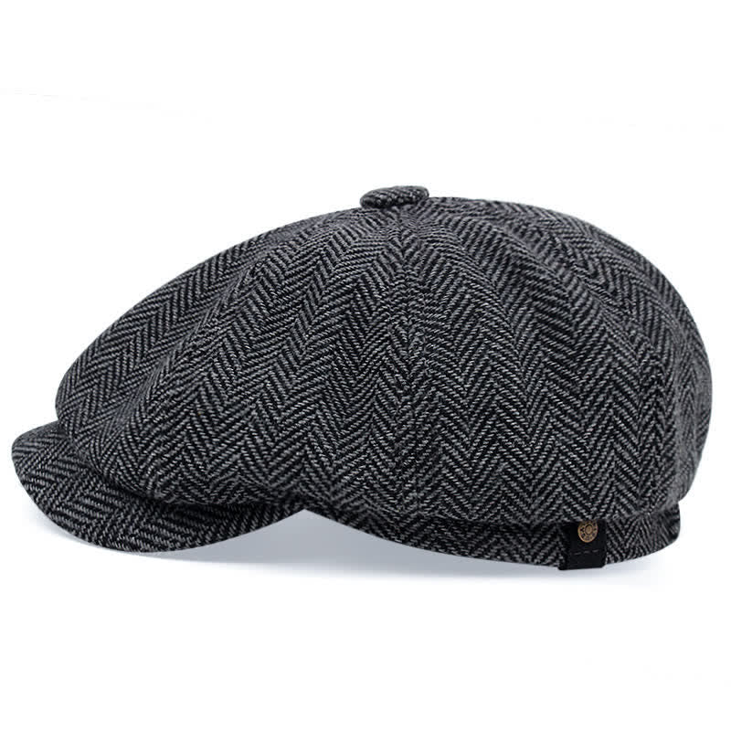 Vintage Striped Herringbone Octagonal Beret Cap - image 3