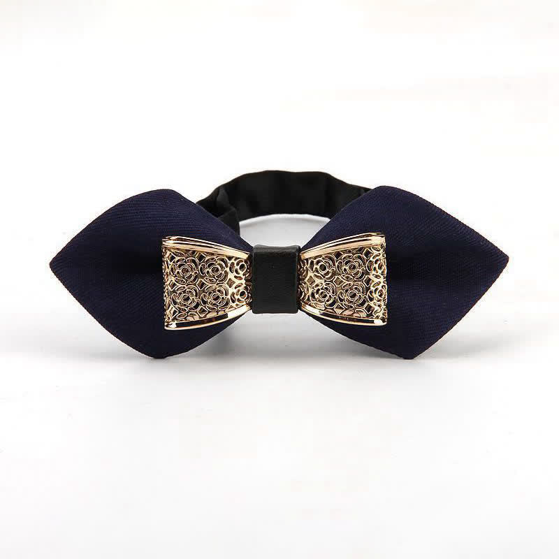 Men's Hollow Golden Flower Pointy Bow Tie