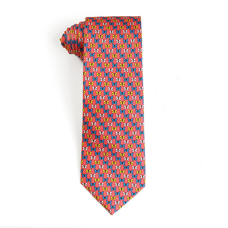 Men's Dancing Animal Motifs Pure Silk Necktie - Butterfly - Pink - image 4