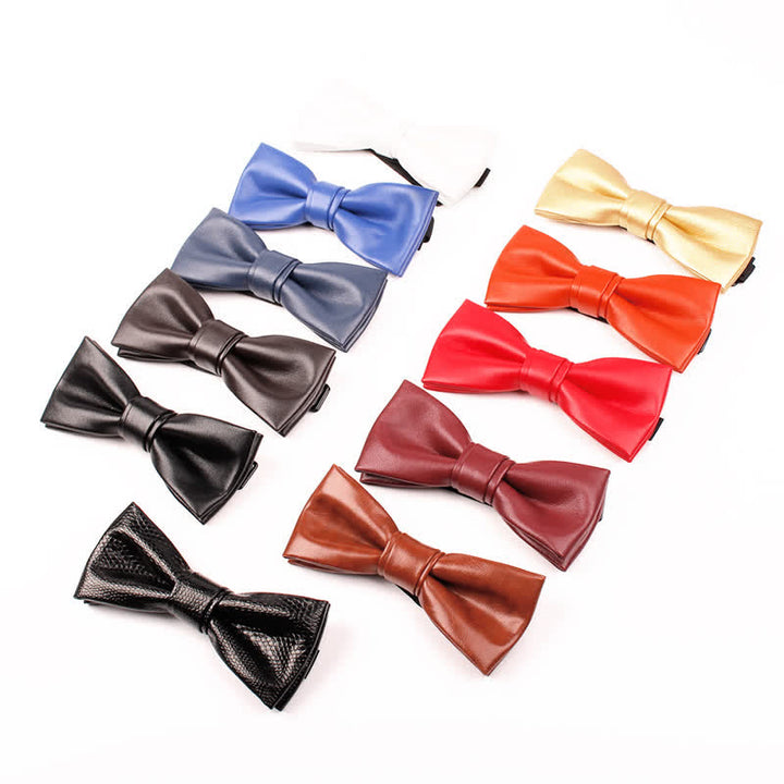 Men's Solid Color Leather Bow Tie