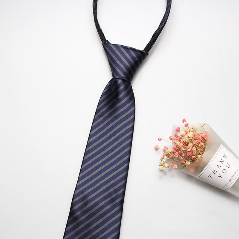 Men's Preppy Zipper Tie Striped Necktie - Navy & Gray - image 2