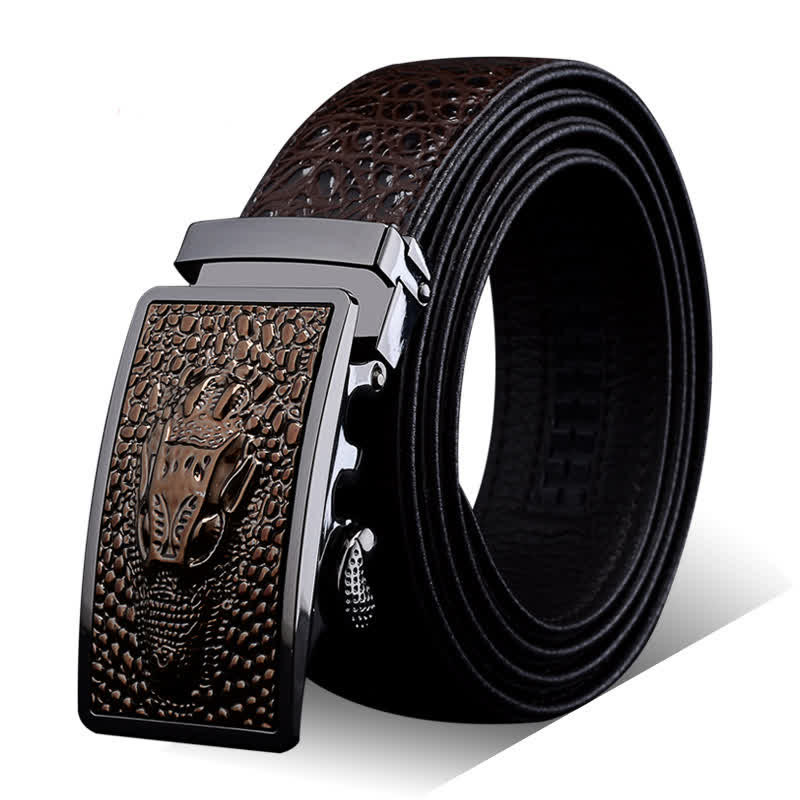 Men's Exotic Alligator Head Buckle Leather Belt