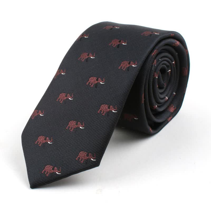 Men's Cute Cartoon Motifs Necktie - Black Elephant - image 8
