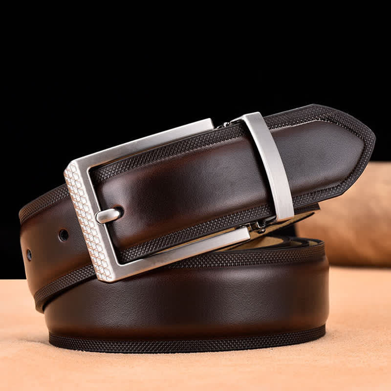 Men's Noble Black and Silver Buckle Leather Belt - Dark Brown & Silver - 46 - image 9