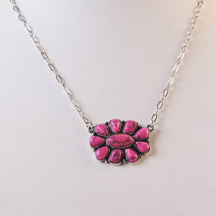 Women's Vintage Boho Turquoise Flower Necklace - Pink - image 6