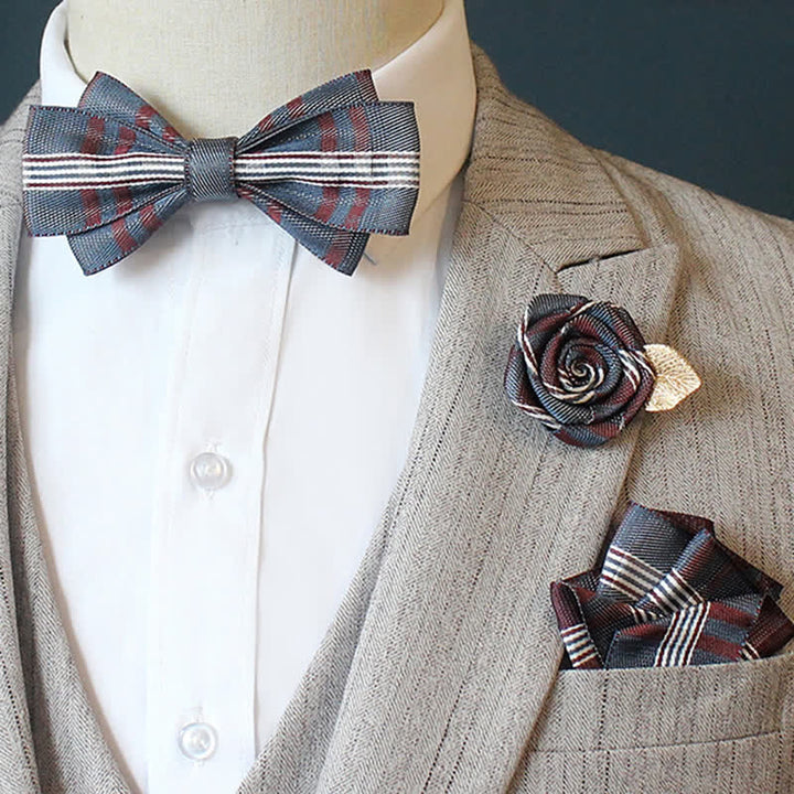 3Pcs Men's Horizon Striped Plaid Bow Tie Set