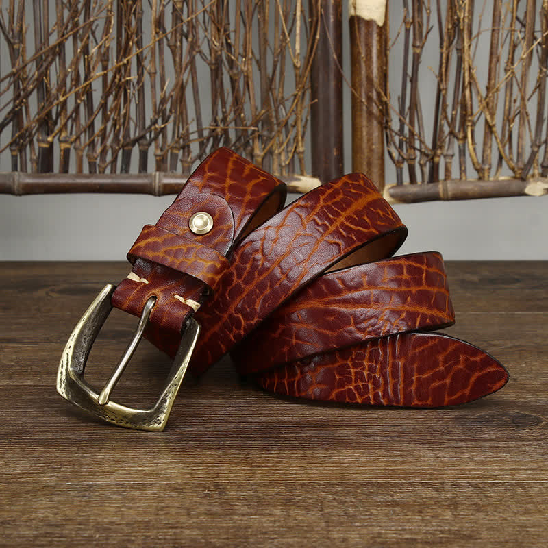 Men's Retro Yak Skin Pattern Leather Belt