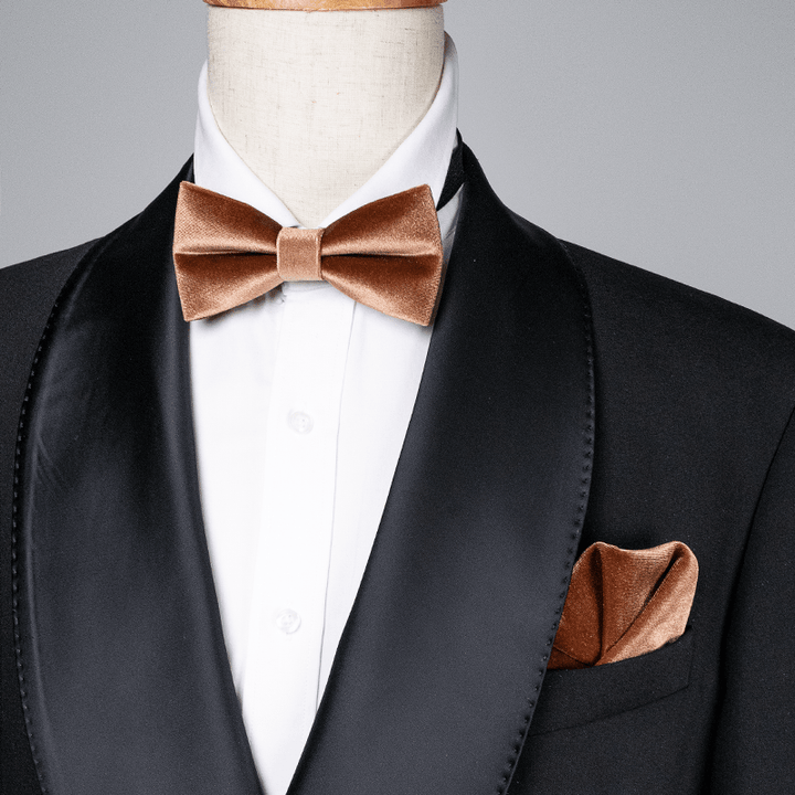 Men's Caramel Brown Solid Color Velvet Bow Tie