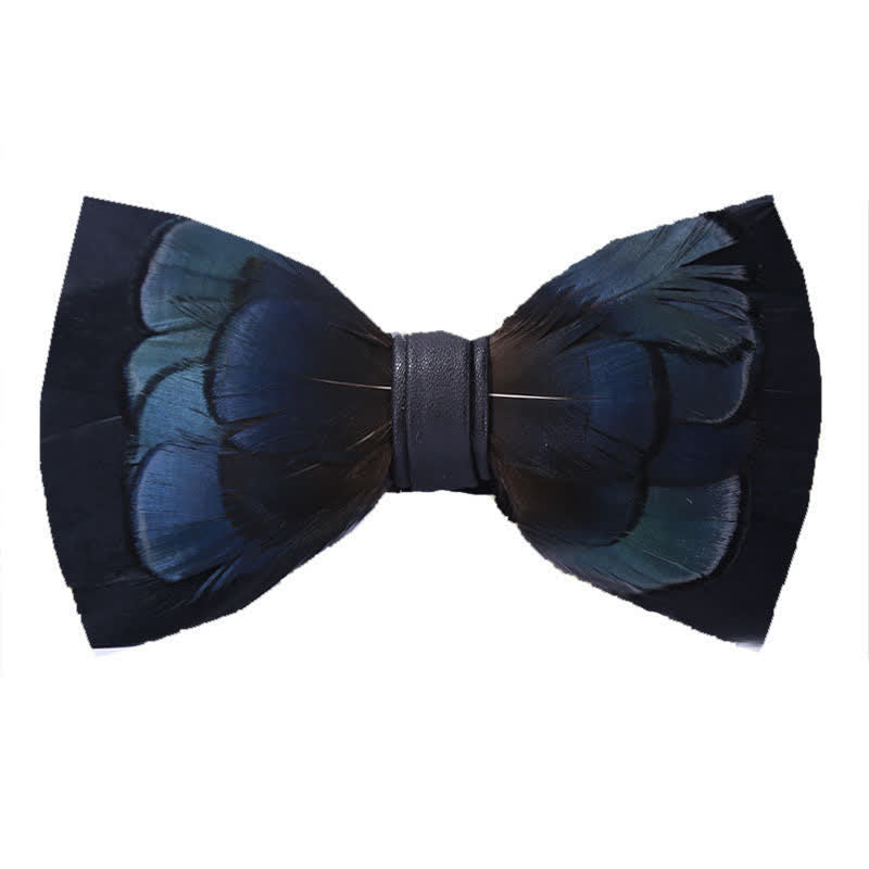 Kid's MidnightBlue Mysterious Feather Bow Tie with Lapel Pin