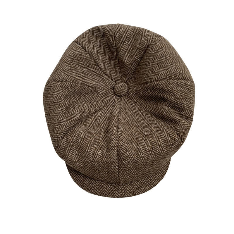 Coffee Fine Herringbone Octagon Beret Cap