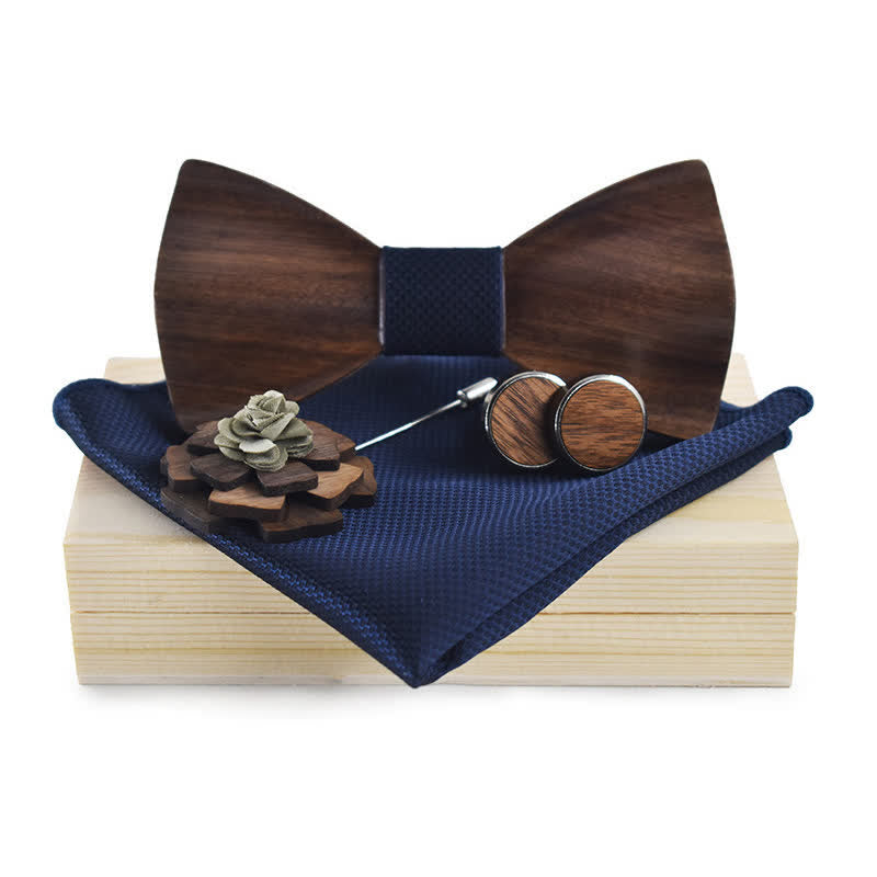 4Pcs Men's Vintage Black Wooden Bow Tie Set