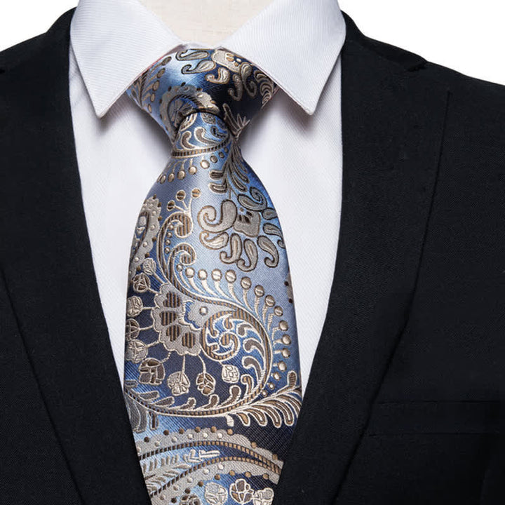 Men's Whimsy Blue & Champagne Paisley Necktie