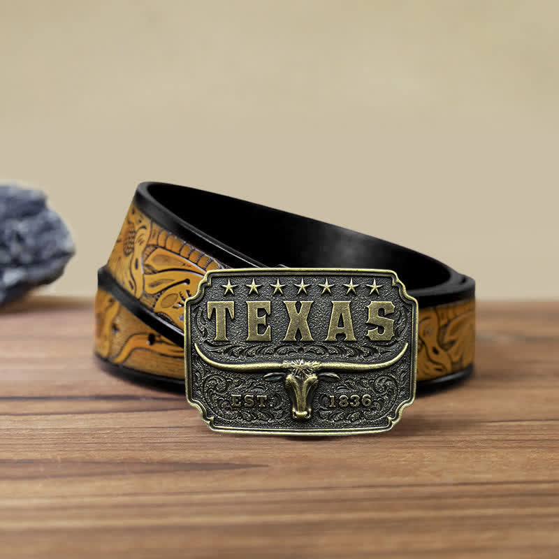 Men's DIY Cowboy Texas Buckle Leather Belt