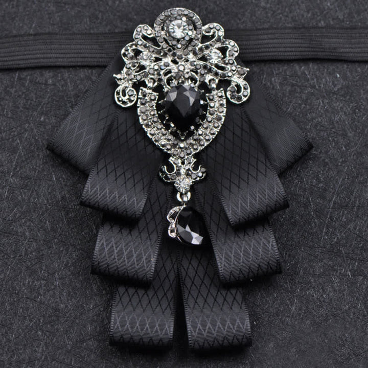 3Pcs Plaid Black Rhinestone Bow Tie Set