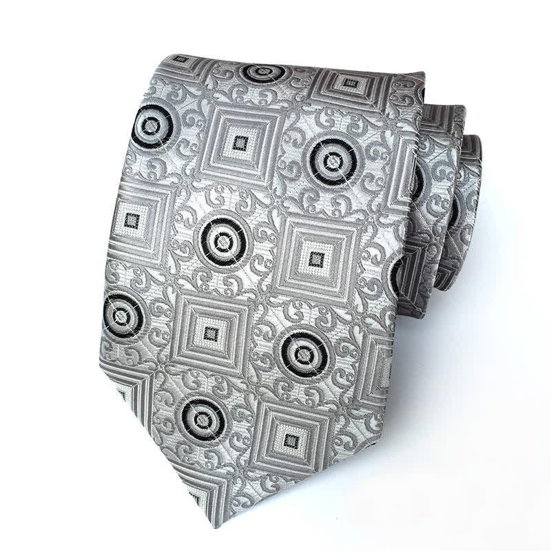 Men's Royal Geometric Medallion Flower Necktie - Gainsboro - image 3