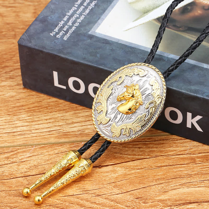 Retro Creative Gold Western Horse Head Bolo Tie