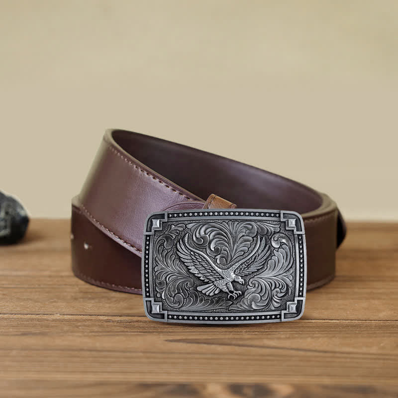 Men's DIY Soaring Eagle In Dreamy Sky Buckle Leather Belt