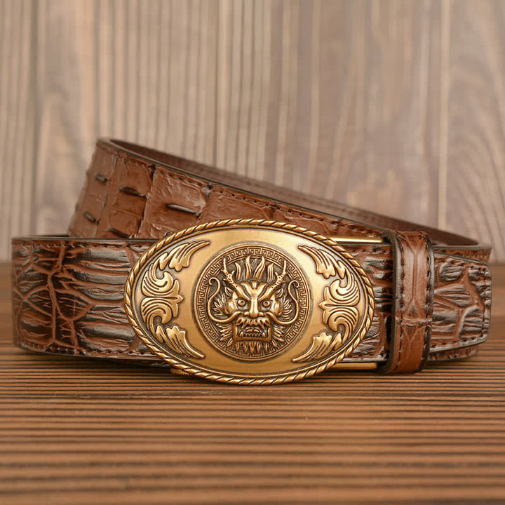 Men's Dragon Head Crocodile Pattern Leather Belt