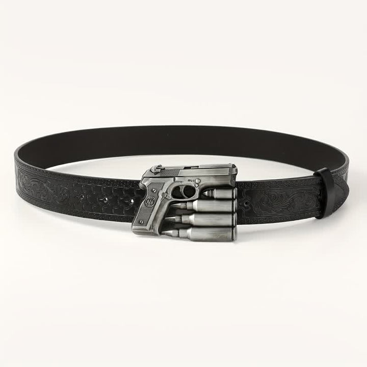 Men's Silver Handgun Ammo Leather Belt