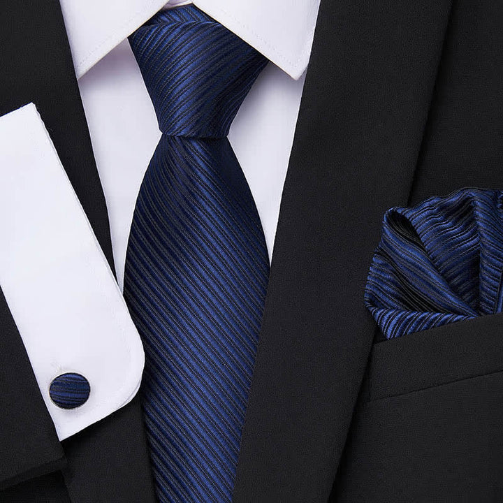 3Pcs Navy Men's Twill Solid Color Necktie Set