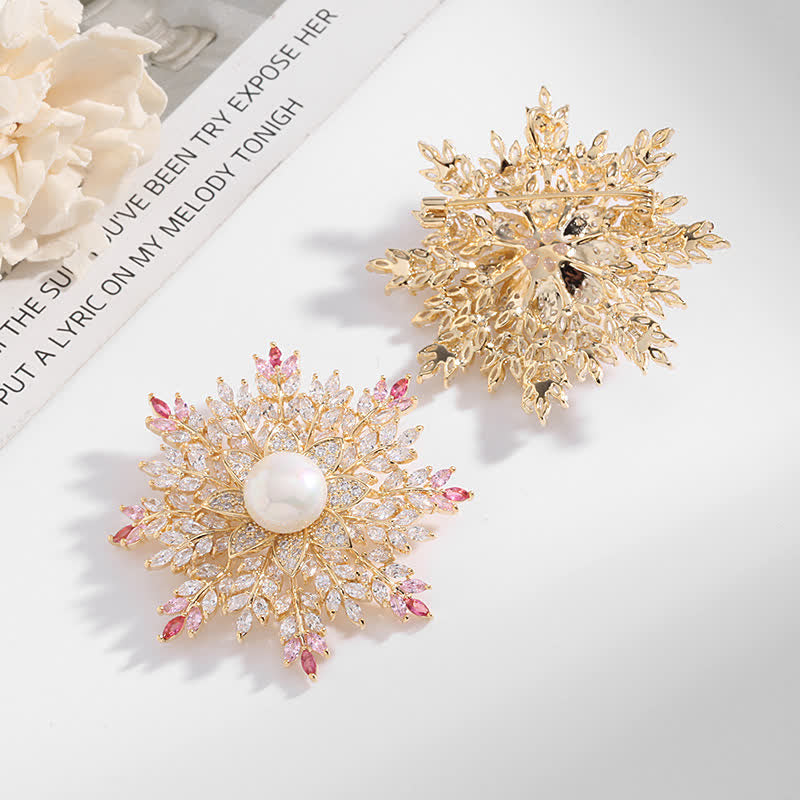 Women's Snowflake Pearl Flower Brooch