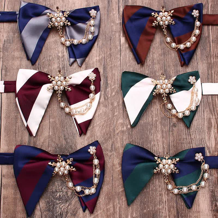 Men's Pearl Striped Oversized Pointed Bow Tie