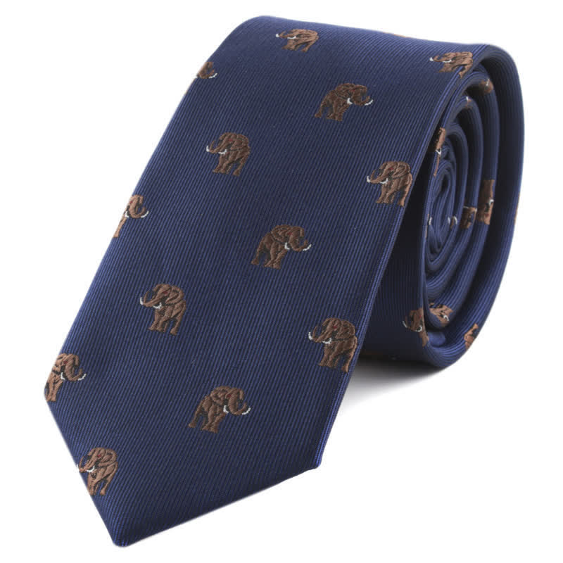 Men's Animals Poker Motifs Necktie - Navy Elephant - image 8