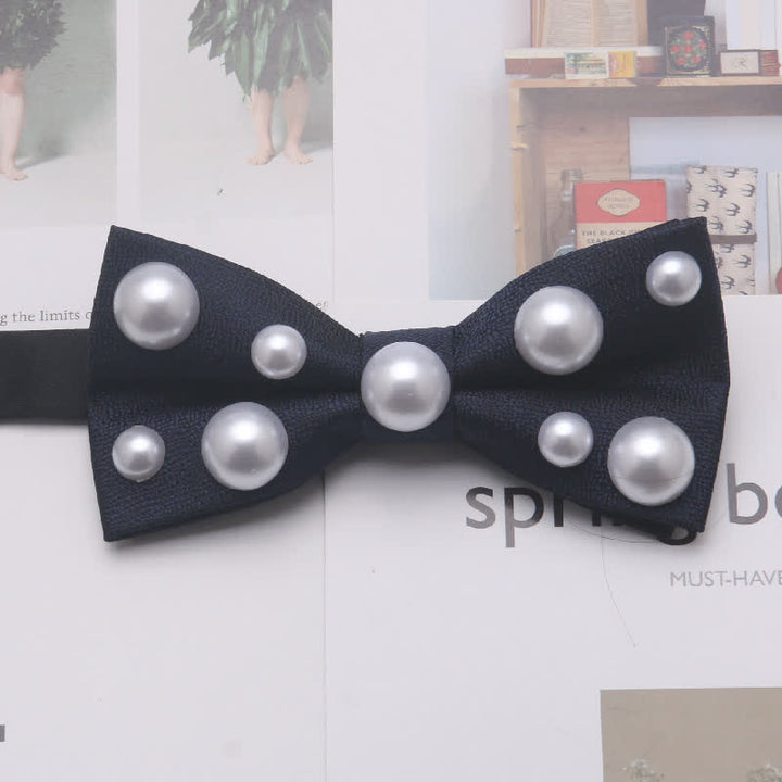 Artificial Pearls Dancing Party Bow Tie - Navy - image 5