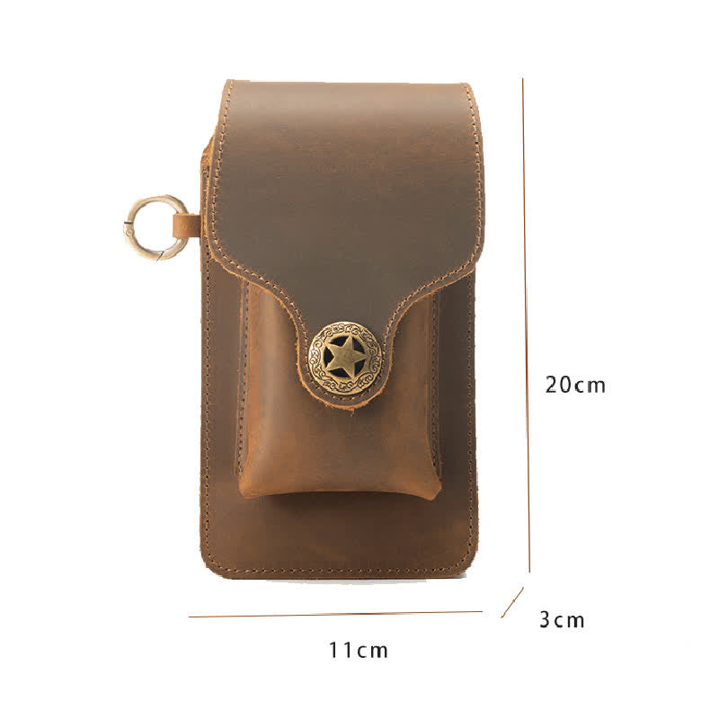 Leather Outdoor Magnetic Star Buckle Phone Belt Bag