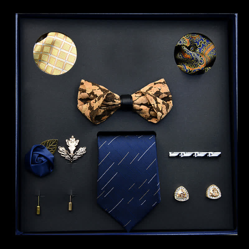 8Pcs Gold&Blue Menswear Classic Business Bow Ties Gift Box - Gold&Blue - image 0
