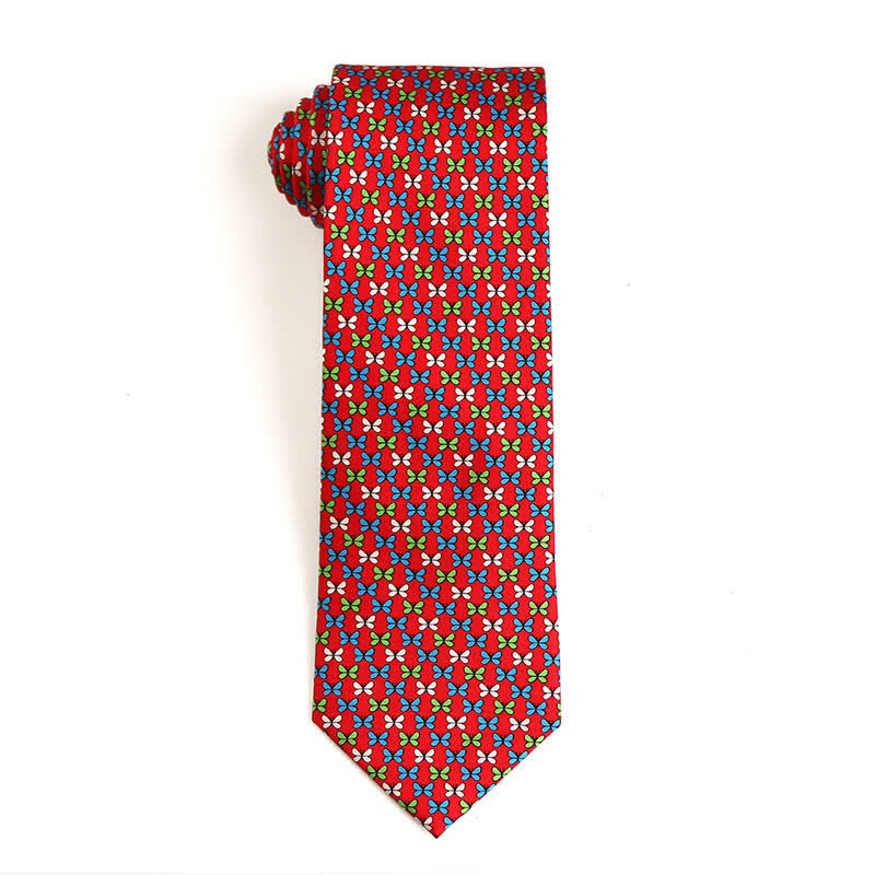 Men's Dancing Animal Motifs Pure Silk Necktie - Butterfly - Red - image 5
