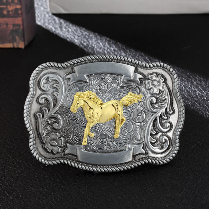 Men's DIY Gold Carving Animal Buckle Leather Belt