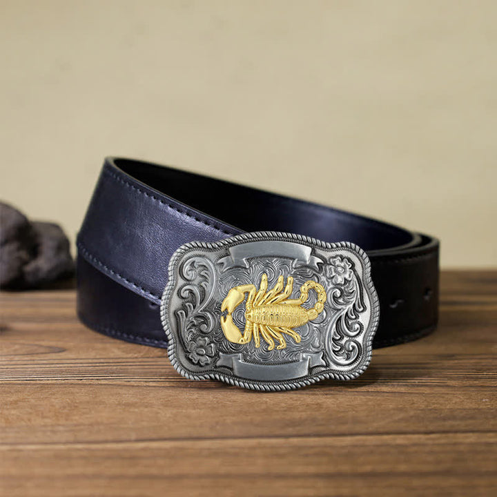 Men's DIY Gold Carving Animal Buckle Leather Belt - Scorpion - Black PU Belt (40) - image 57