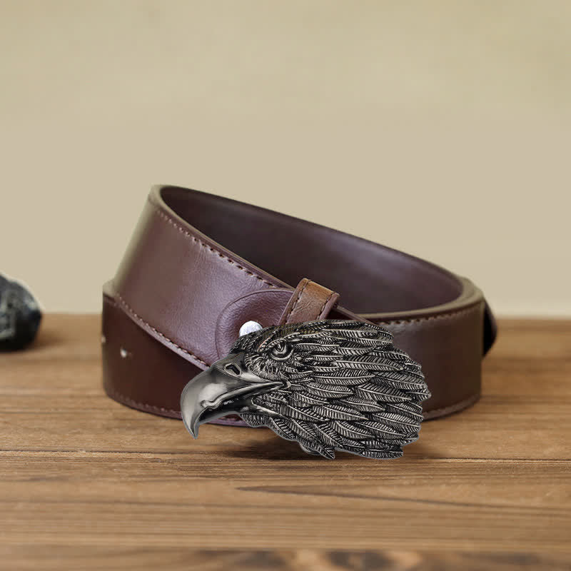 Men's DIY 3D Bald Eagle Head Buckle Leather Belt