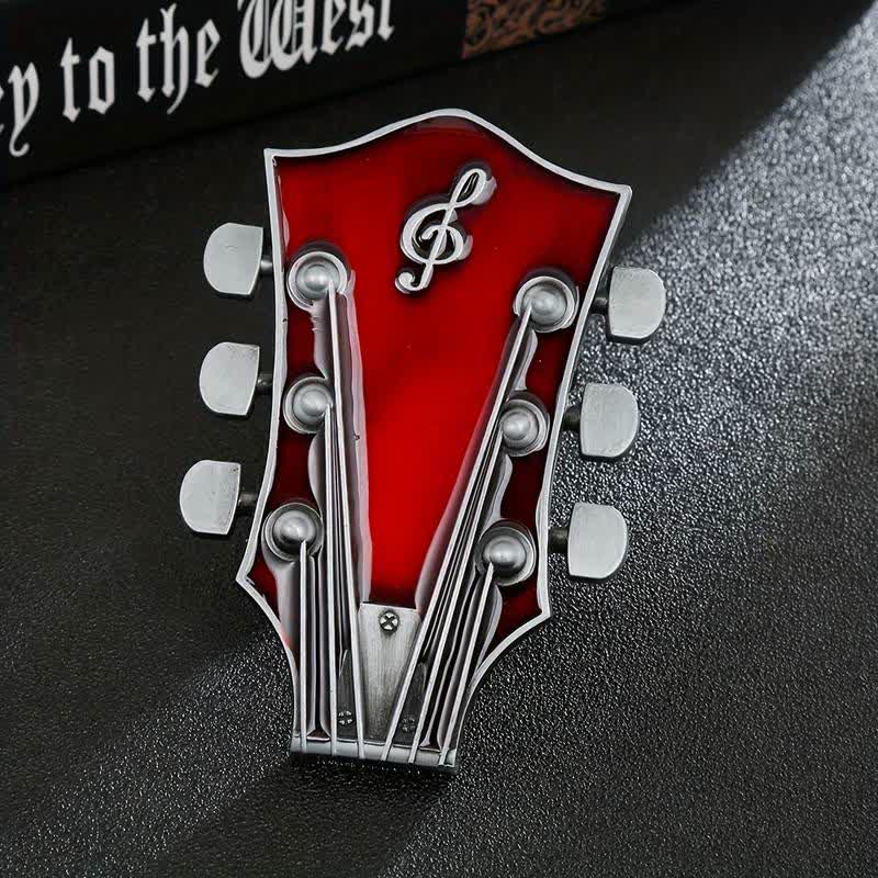 Men's DIY Musical Guitar Headstock Buckle Leather Belt