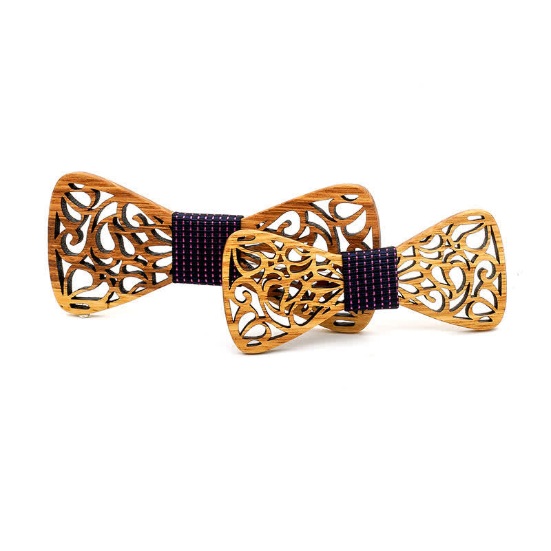 2Pcs Men's Parent-child Hollow Wooden Bow Tie