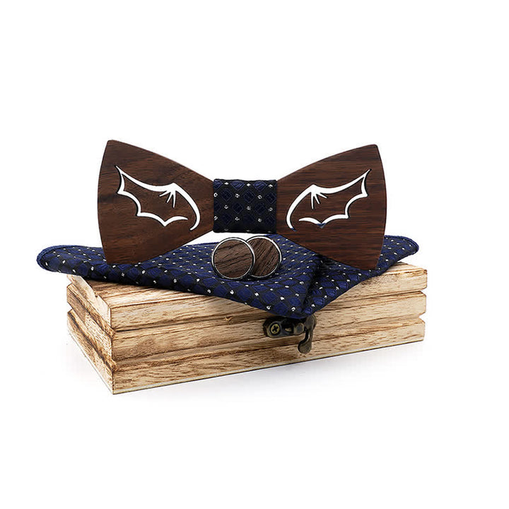 3Pcs Men's Demon Wings Wooden Bow Tie Set