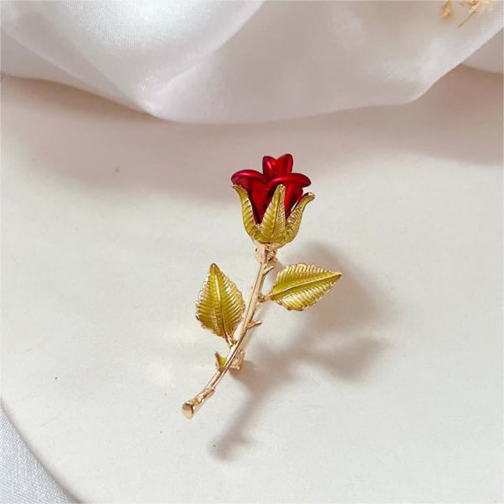 Women's Exquisite Rose With Stem Brooch