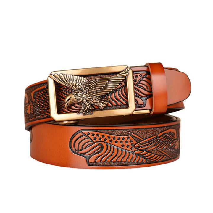 Men's Hollow Eagle Buckle Embossed Leather Belt