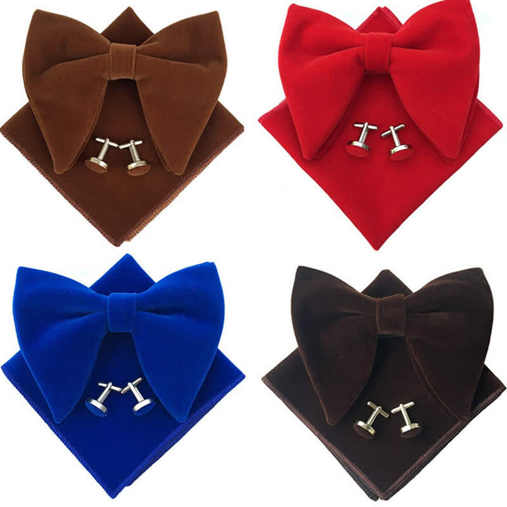 3Pcs Men's Velvet Oversized Pointed Bow Tie Set