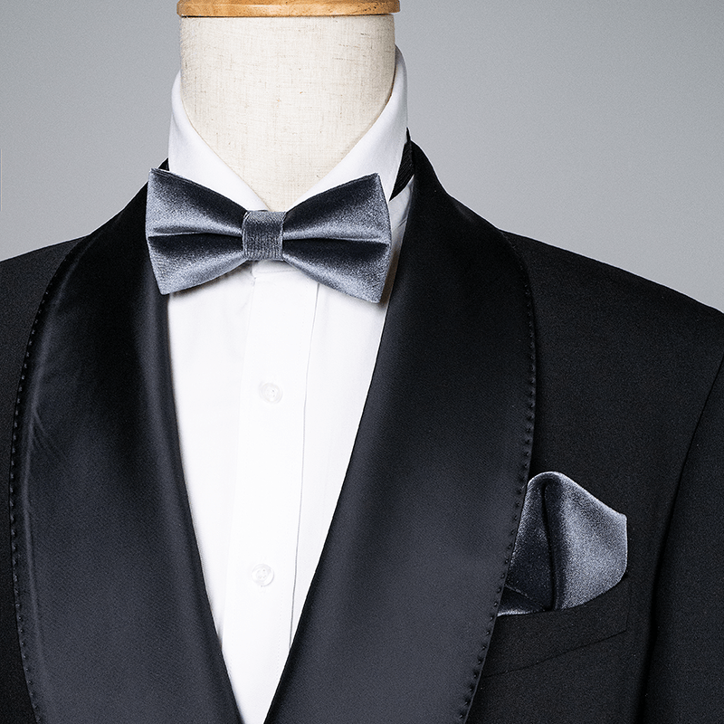 Men's Charcoal Gray Solid Color Velvet Bow Tie