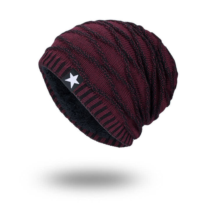 Fleece Lined Five-Star Beanie Knitted Hat