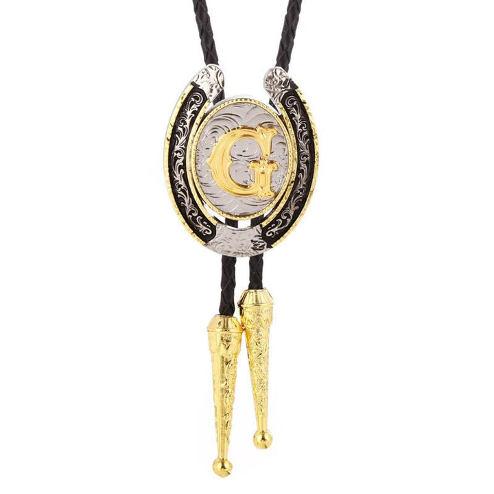 Modern Western Horseshoe Initial Letter A To Z Bolo Tie - Gold - G - image 10