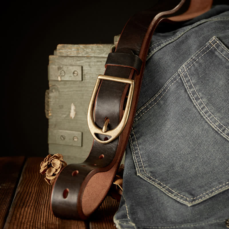 Men's Heavy Duty Copper Buckle Leather Belt - image 1