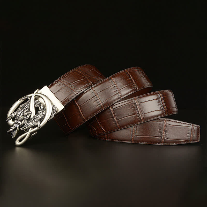 Men's Crocodile Buckle Alligator Pattern Leather Belt