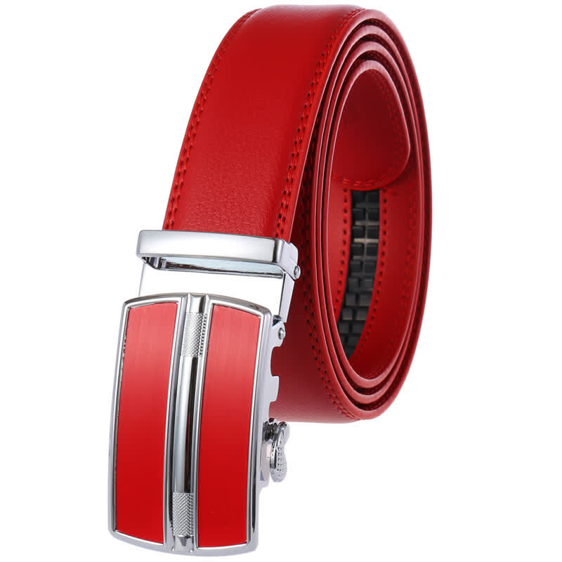 Men's Simple Hollow Automatic Buckle Leather Belt - Red - 46 - image 14