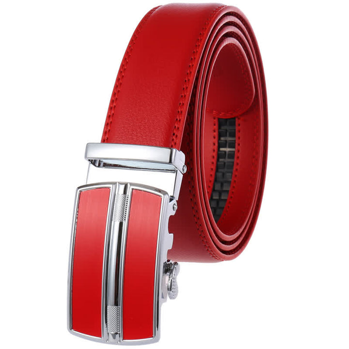 Men's Simple Hollow Automatic Buckle Leather Belt - Red - 46 - image 14